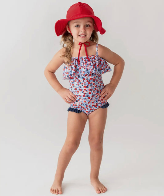 Red White and Bloom Single Ruffle One Piece