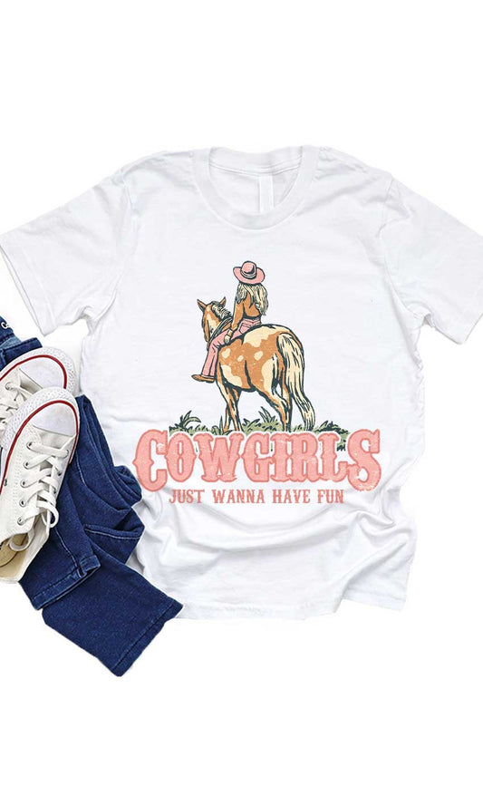 Cowgirls Just Wanna Have Fun Kids Graphic Tee