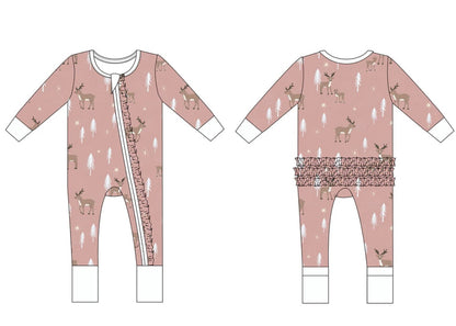 Bamboo Christmas Zip-Up Pajamas in Pink