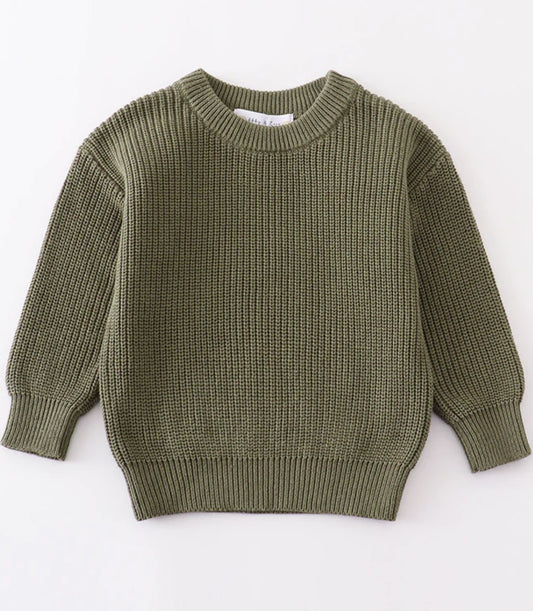 Knit Pullover Sweater in Olive