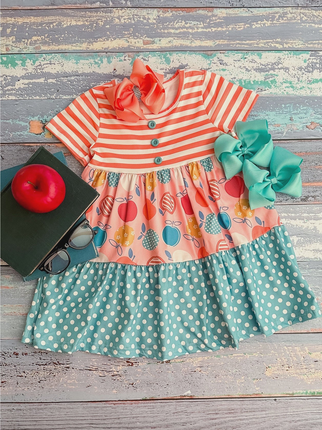 Pink Apples Polka Dot + Stripes Dress
